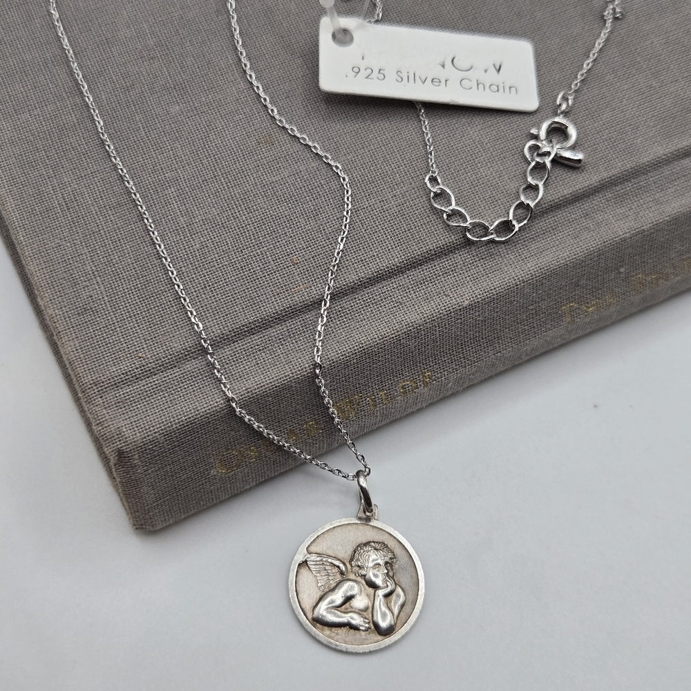 Vintage Silver Angel Cherub Pendant Necklace